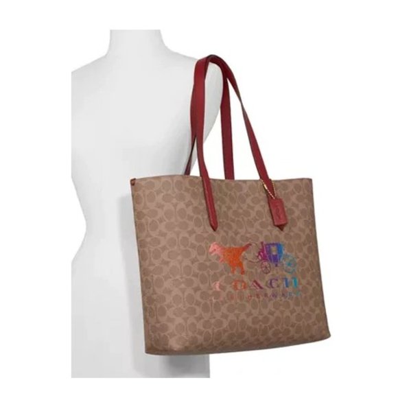 Limited Edition Coach Signature Rexy Carriage Print Highline Tote Rainbow Rare - Picture 2 of 14